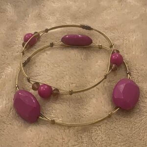 Gold Wire Hoop Bracelet Set with Purple Beads